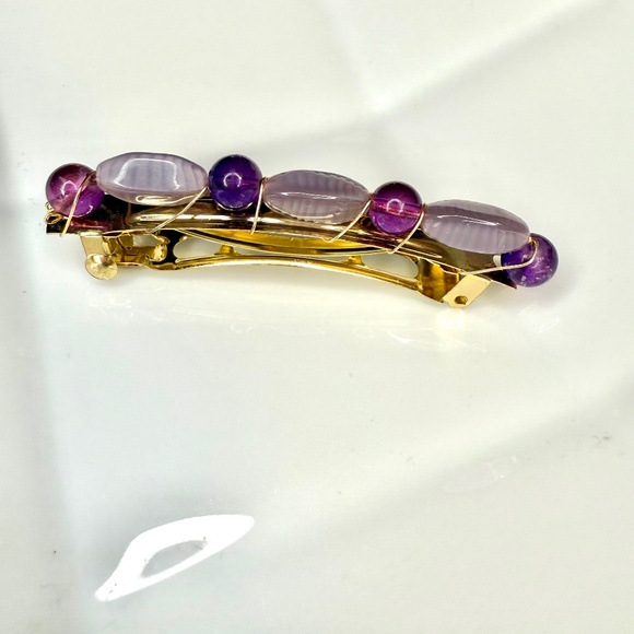 Hand Crafted Lavender & Purple Beaded Gold Tone Hair Clip - Picture 1 of 6